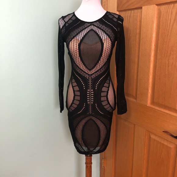 AKIRA Dresses & Skirts - Long Sleeve Cut Out Dress with Nude Slip